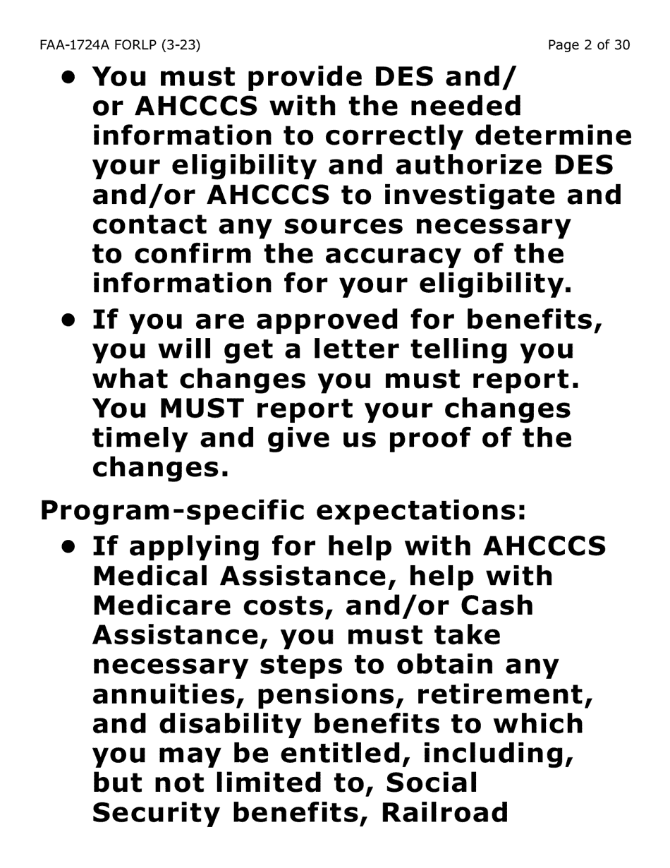 Form FAA-1724A-LP Application Signature Pages (Large Print) - Arizona, Page 2