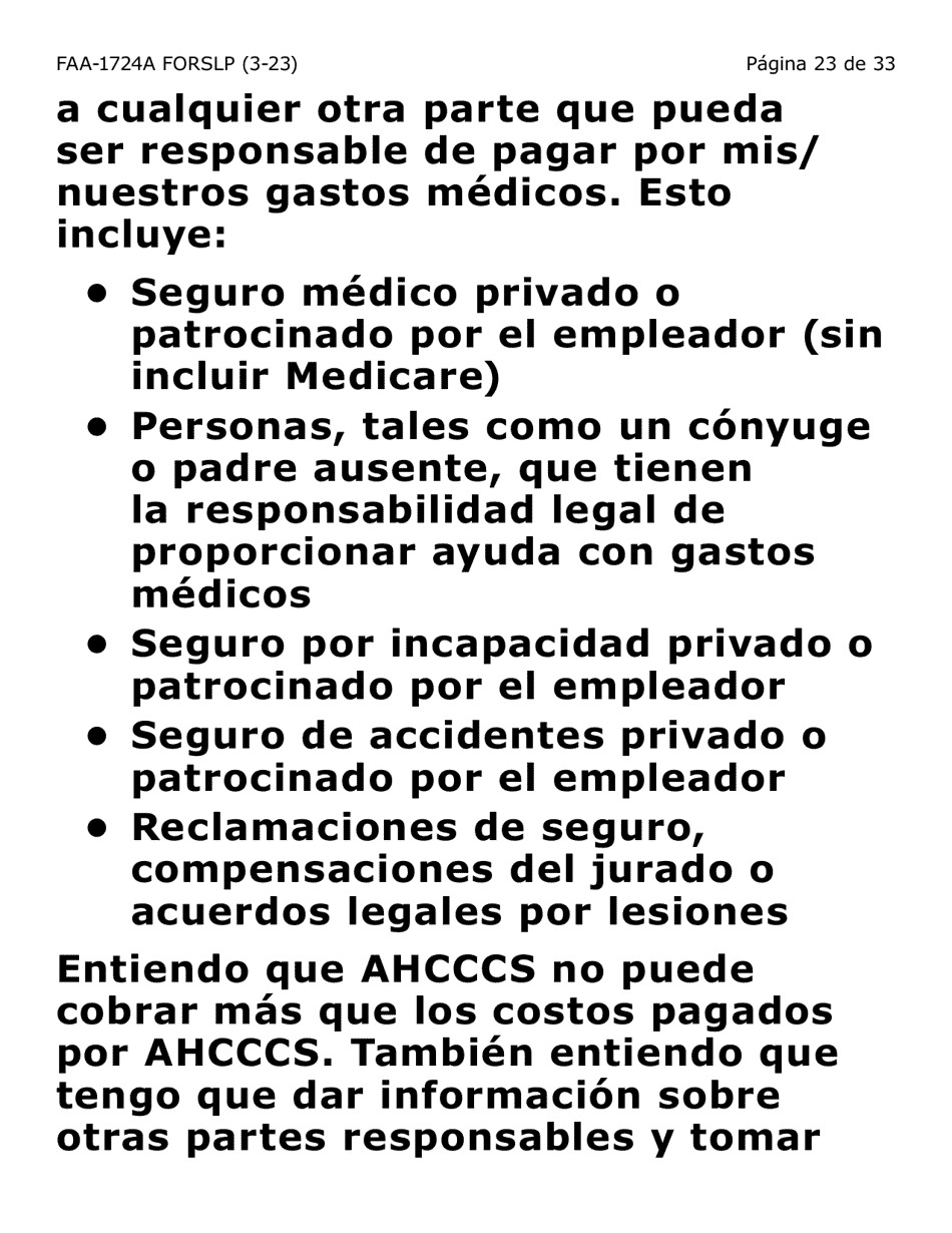 Formulario FAA-1724A-SLP Paginas De Firma De La Solicitud (Letra Grande) - Arizona (Spanish), Page 23