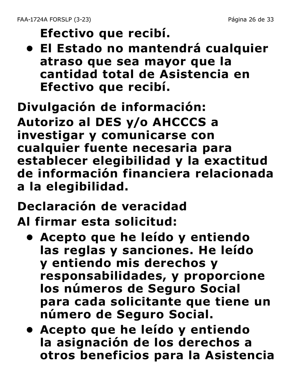 Formulario FAA-1724A-SLP Paginas De Firma De La Solicitud (Letra Grande) - Arizona (Spanish), Page 26
