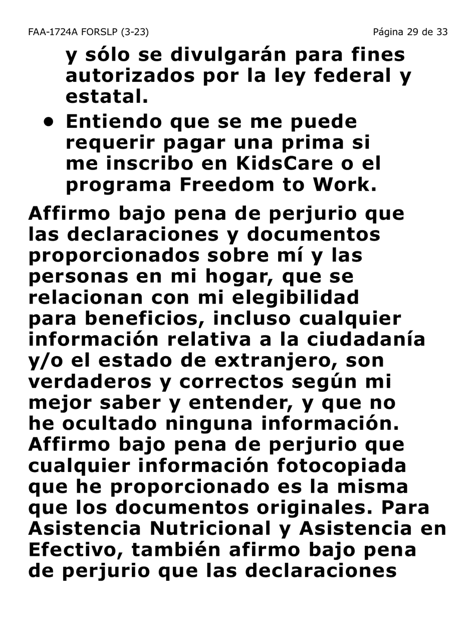 Formulario FAA-1724A-SLP Paginas De Firma De La Solicitud (Letra Grande) - Arizona (Spanish), Page 29