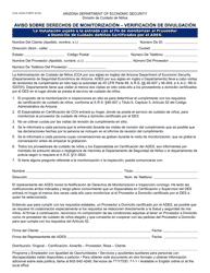 Document preview: Formulario CCA-1207A-S Aviso Sobre Derechos De Monitorizacion - Verificacion De Divulgacion - Arizona (Spanish)