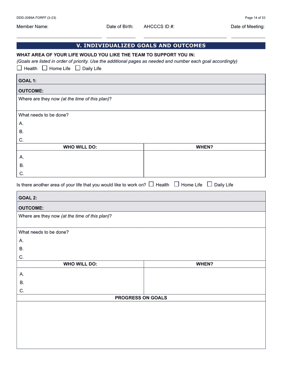 Form DDD-2089A Ddd Person Centered Service Plan - Arizona, Page 14