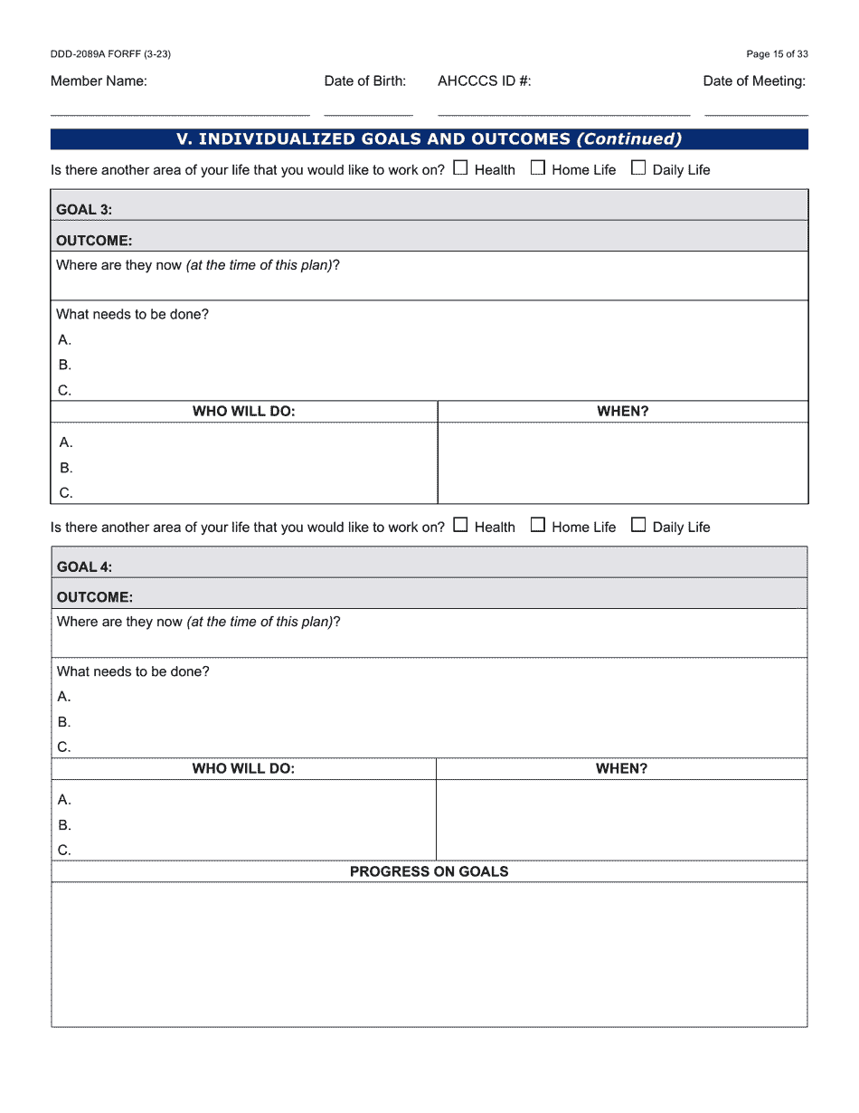 Form DDD-2089A Ddd Person Centered Service Plan - Arizona, Page 15