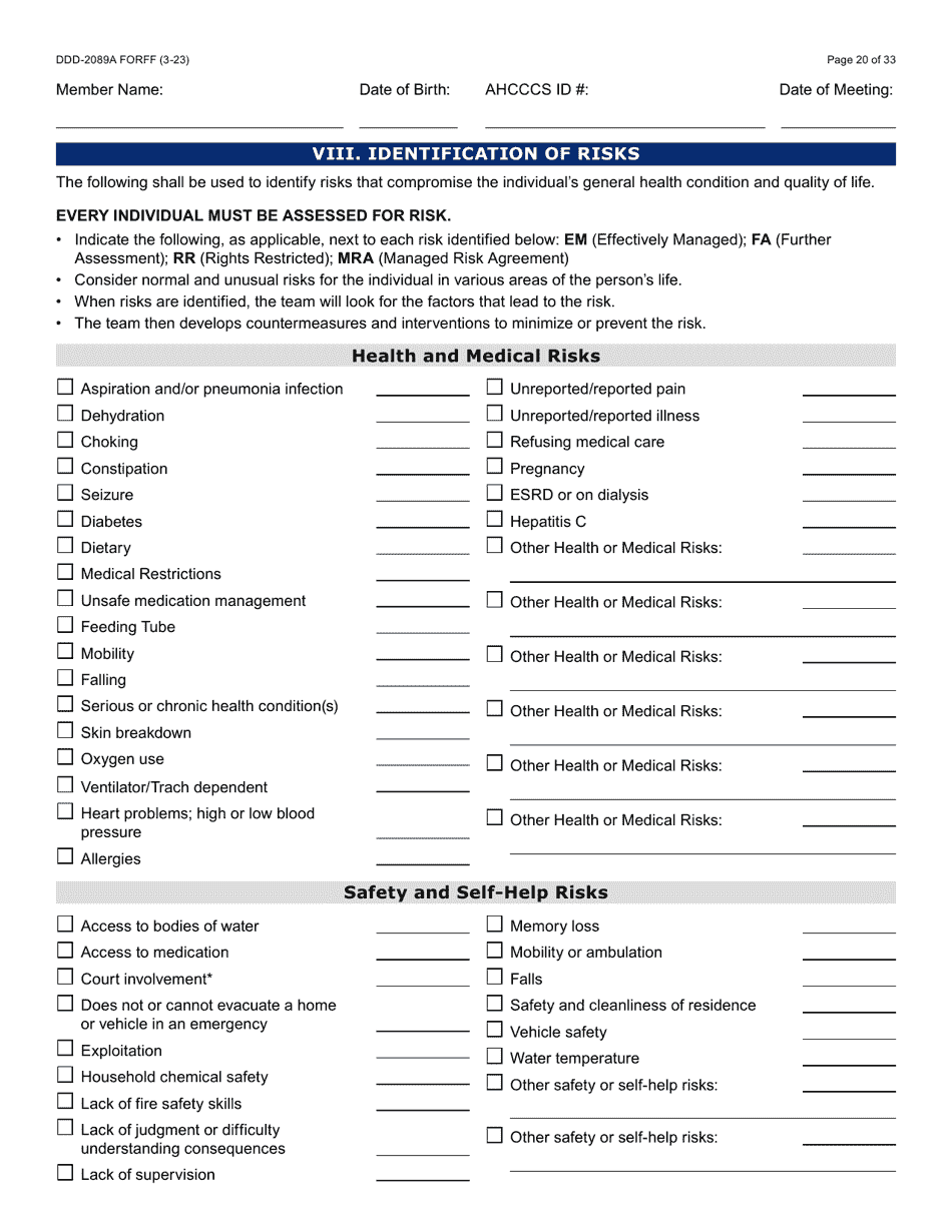 Form DDD-2089A Ddd Person Centered Service Plan - Arizona, Page 20