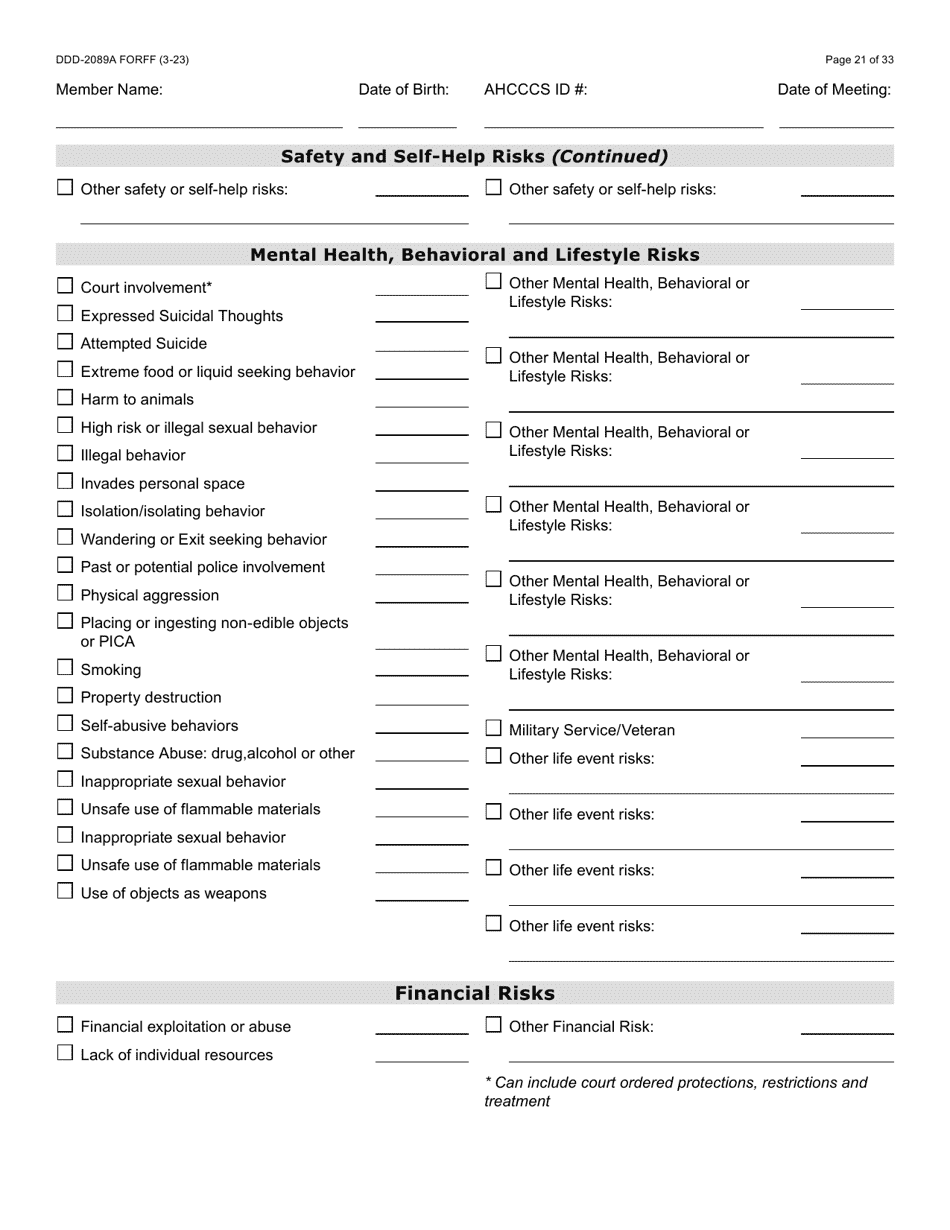Form DDD-2089A Ddd Person Centered Service Plan - Arizona, Page 21