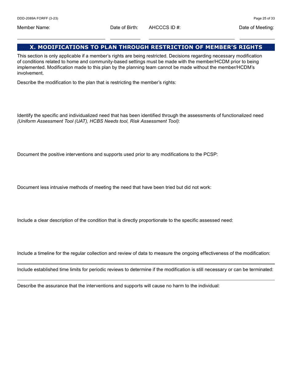 Form DDD-2089A Ddd Person Centered Service Plan - Arizona, Page 25