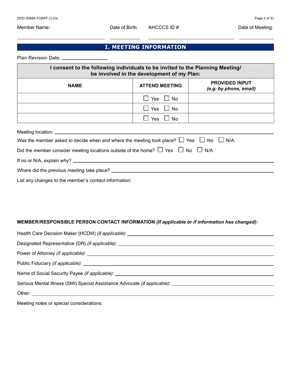 Form DDD-2089A Ddd Person Centered Service Plan - Arizona, Page 2