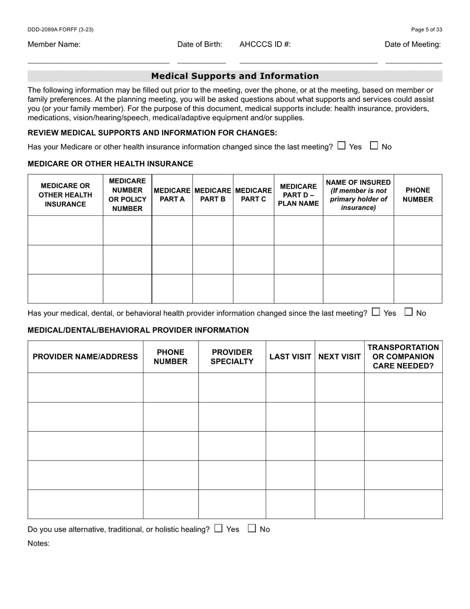 Form DDD-2089A Ddd Person Centered Service Plan - Arizona, Page 5
