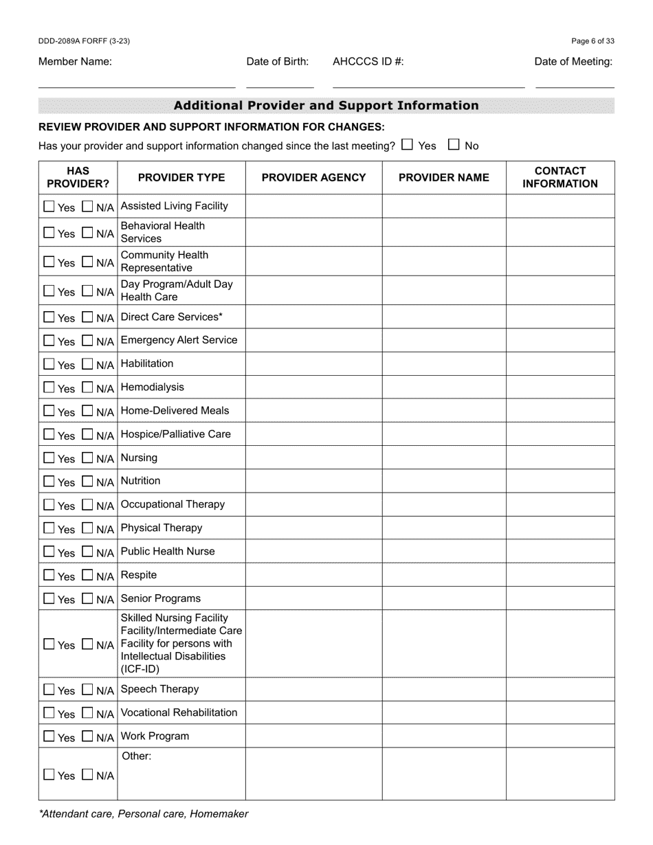 Form DDD-2089A Ddd Person Centered Service Plan - Arizona, Page 6