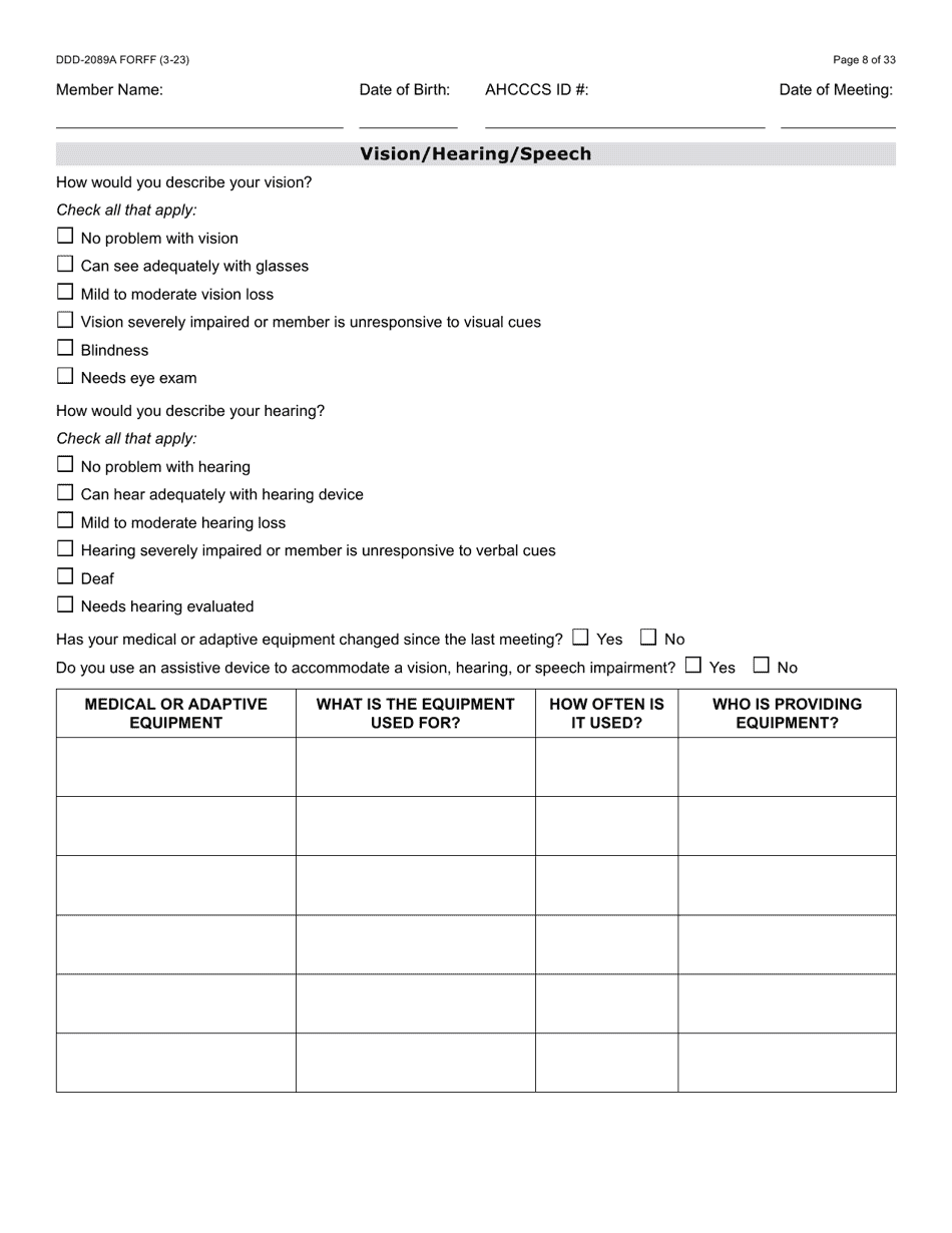 Form DDD-2089A Ddd Person Centered Service Plan - Arizona, Page 8