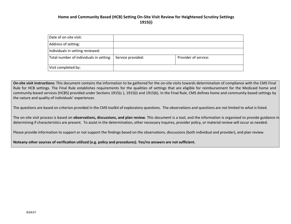 North Dakota Home and Community Based (Hcb) Setting onSite Visit