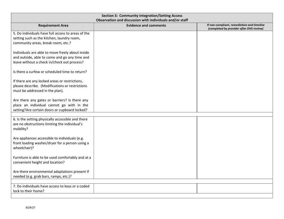 Home and Community Based (Hcb) Setting on-Site Visit Review for Heightened Scrutiny Settings 1915(I) - North Dakota, Page 3