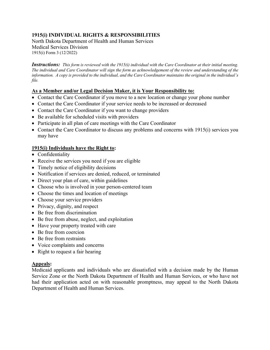 Form 3 1915(I) Individual Rights  Responsibilities - North Dakota, Page 1