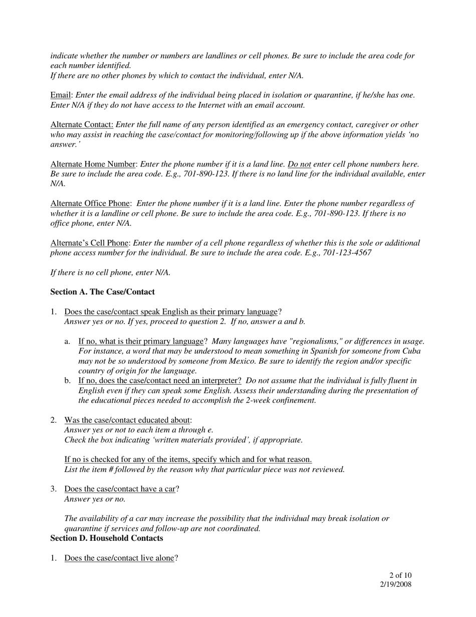 Home Isolation / Quarantine Assessment Tool - North Dakota, Page 2