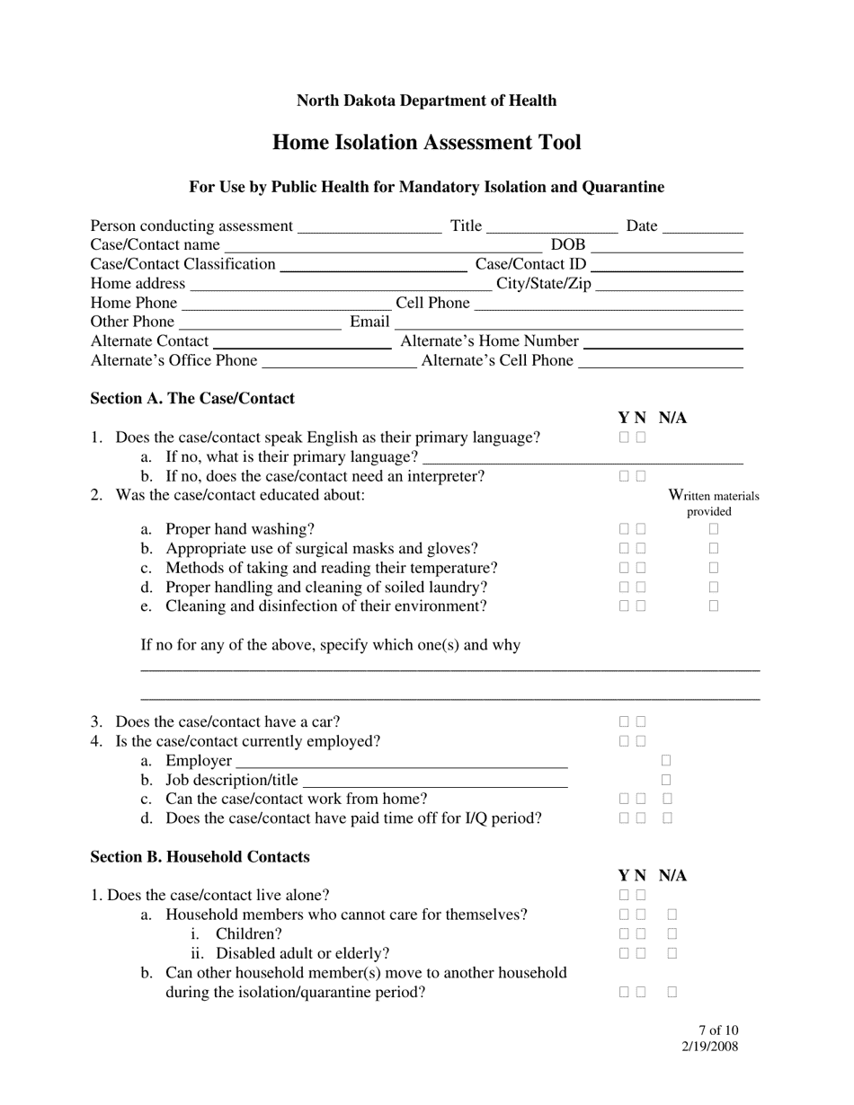 Home Isolation / Quarantine Assessment Tool - North Dakota, Page 7
