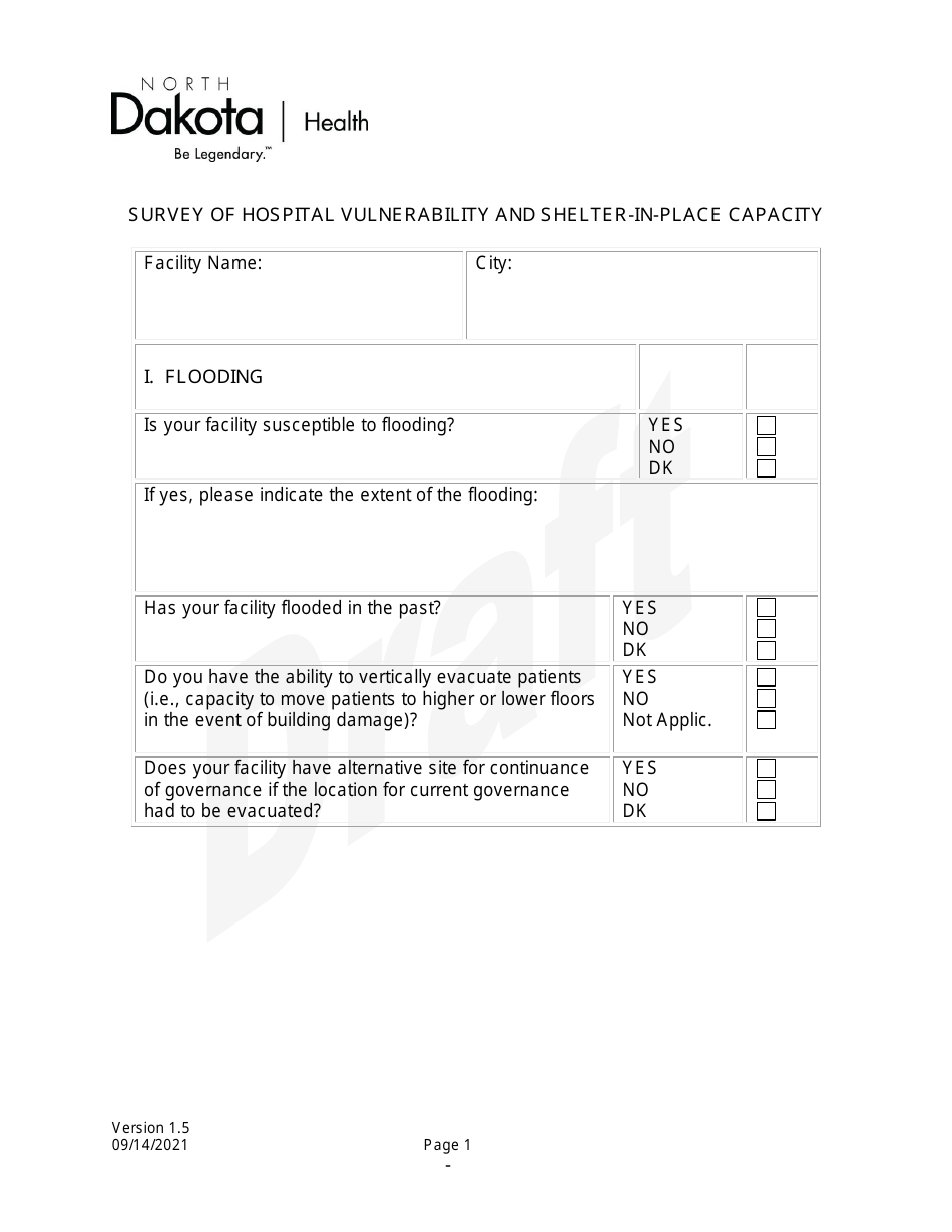 Survey of Hospital Vulnerability and Shelter-In-place Capacity - Draft - North Dakota, Page 1