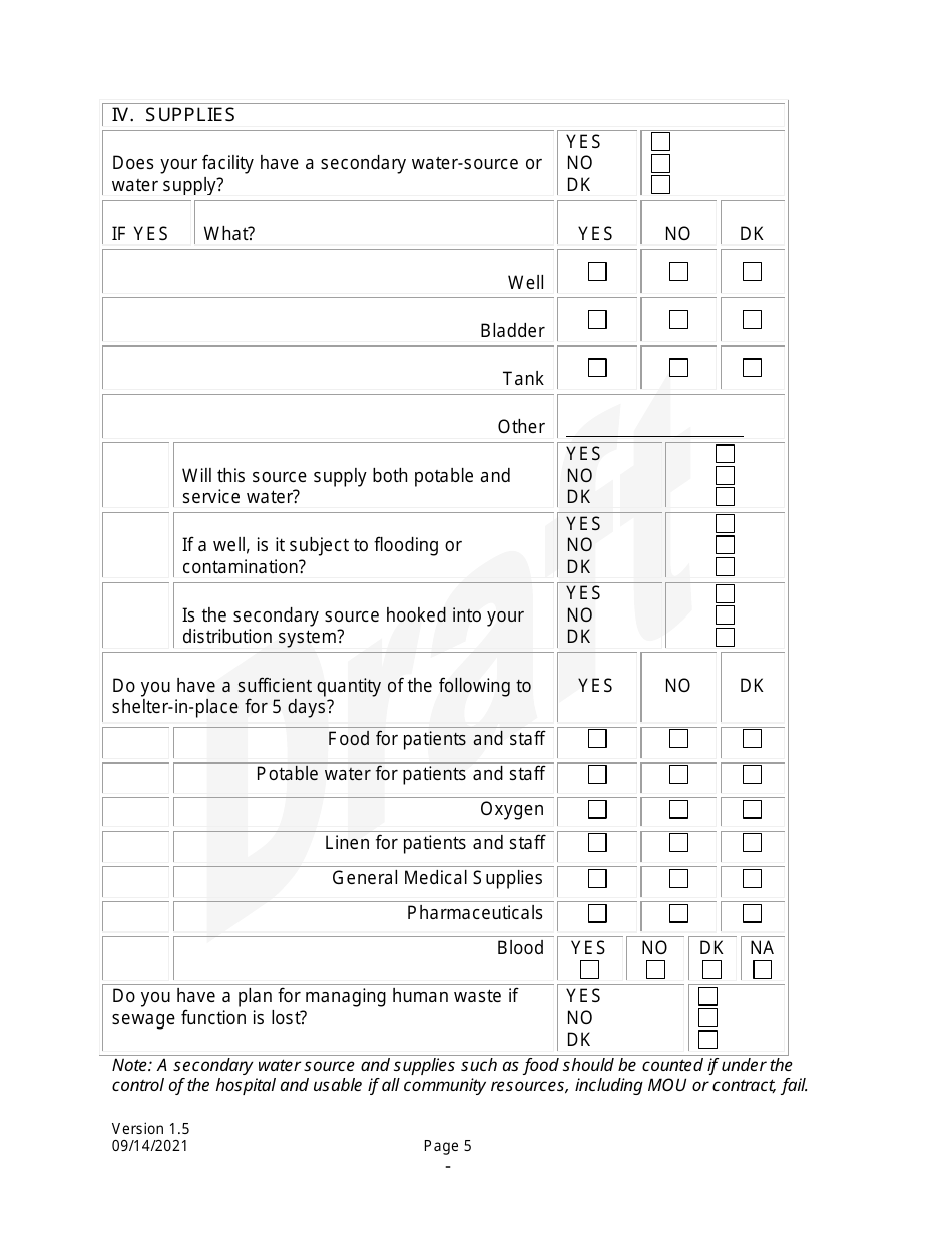 Survey of Hospital Vulnerability and Shelter-In-place Capacity - Draft - North Dakota, Page 5
