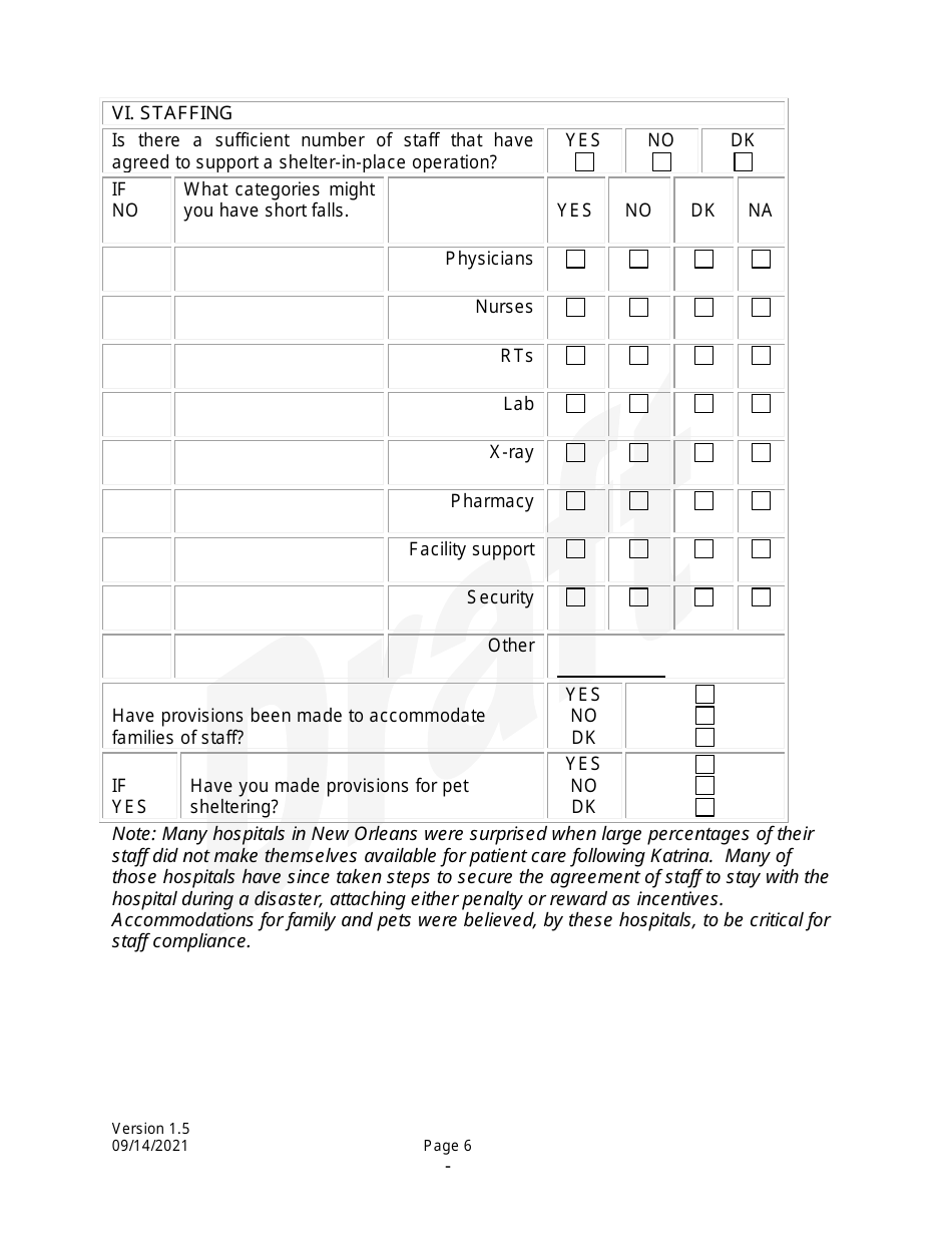 Survey of Hospital Vulnerability and Shelter-In-place Capacity - Draft - North Dakota, Page 6