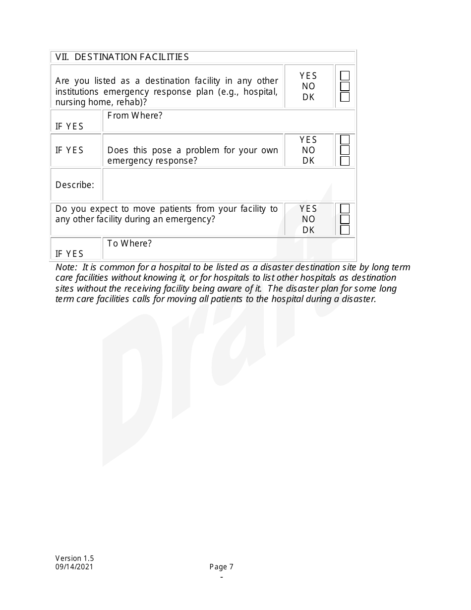 Survey of Hospital Vulnerability and Shelter-In-place Capacity - Draft - North Dakota, Page 7