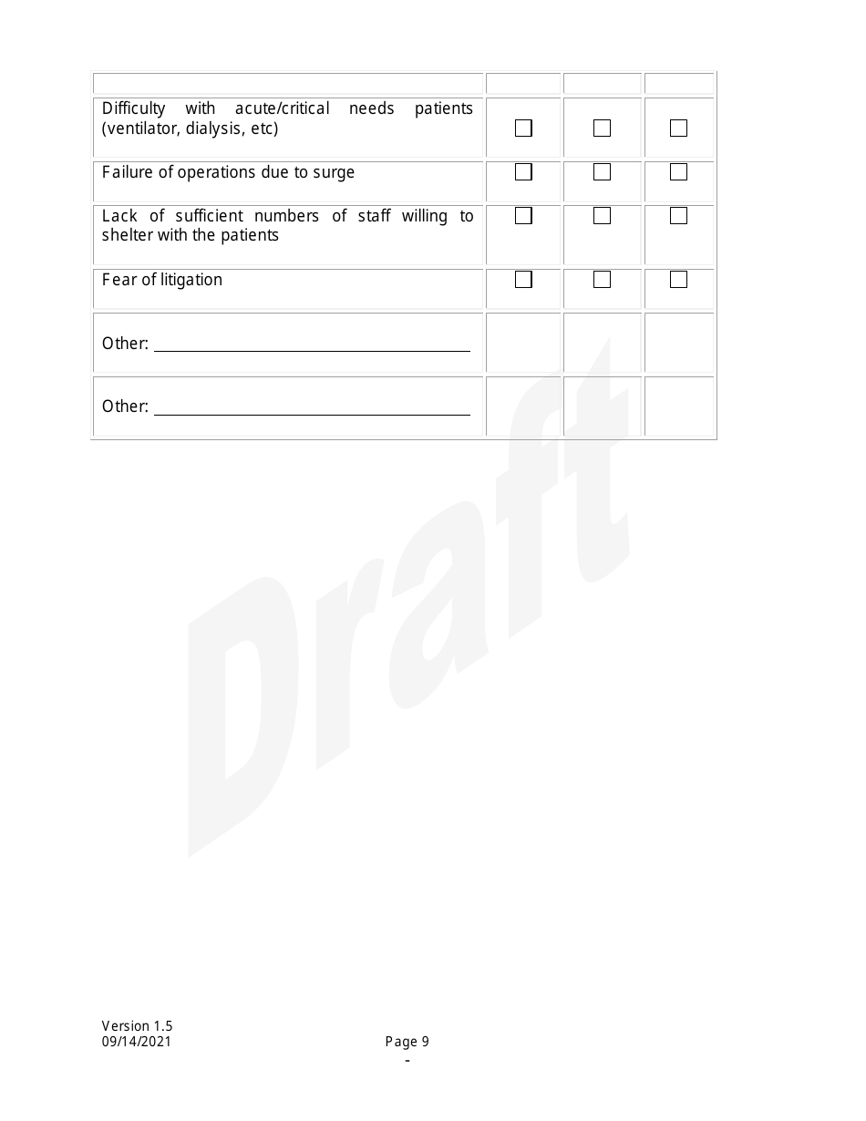 Survey of Hospital Vulnerability and Shelter-In-place Capacity - Draft - North Dakota, Page 9