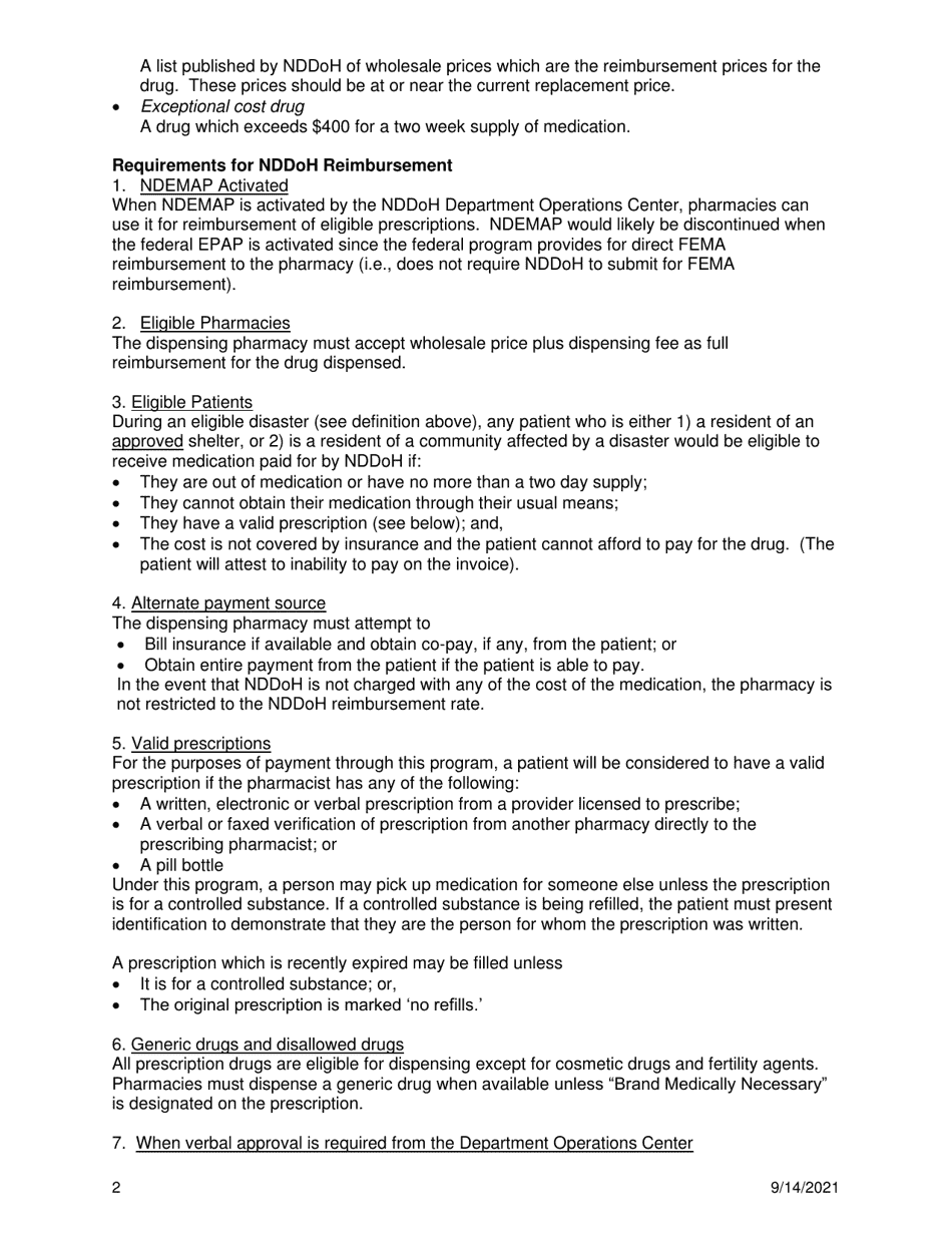 Summary of Approach to Medication Provision During a Disaster - North Dakota, Page 2