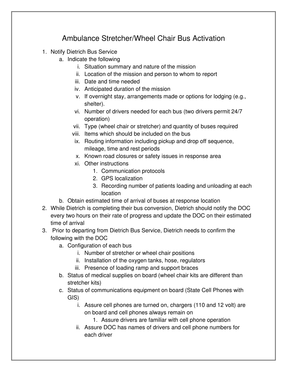 Procedure Ambulance Conversion Bus Deployment - North Dakota, Page 1