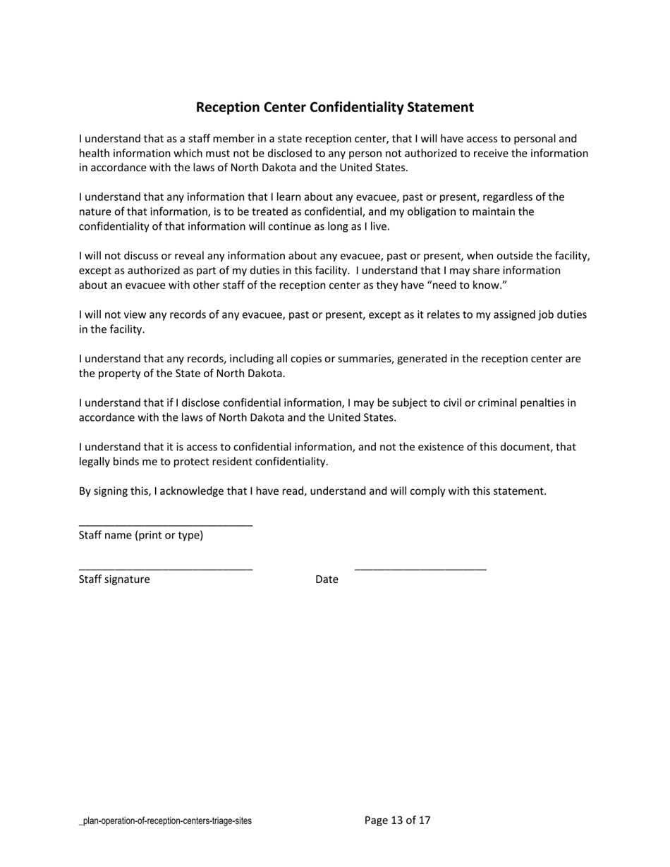 Plan Operation of Reception Centers - North Dakota, Page 13