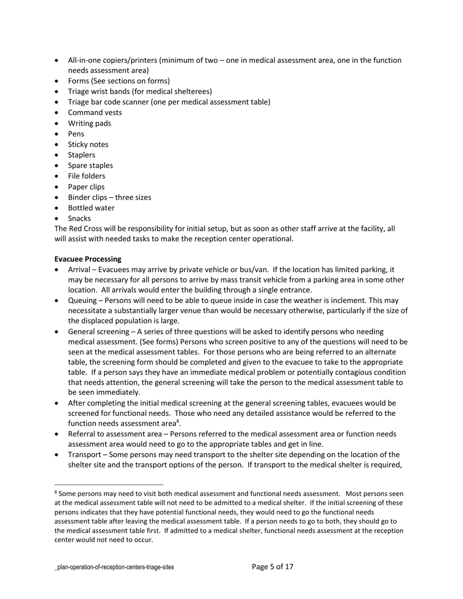 Plan Operation of Reception Centers - North Dakota, Page 5