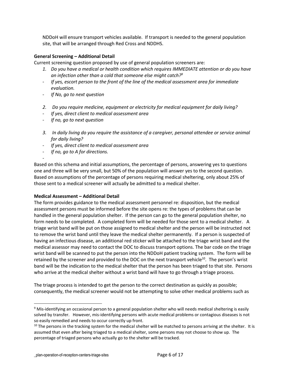 Plan Operation of Reception Centers - North Dakota, Page 6