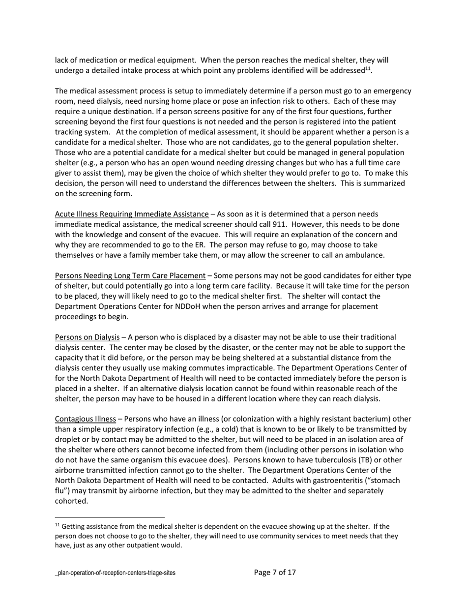 Plan Operation of Reception Centers - North Dakota, Page 7