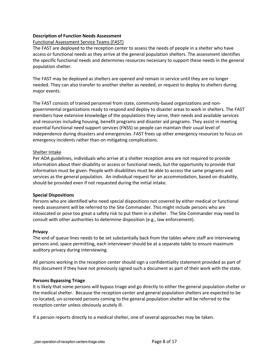 Plan Operation of Reception Centers - North Dakota, Page 8