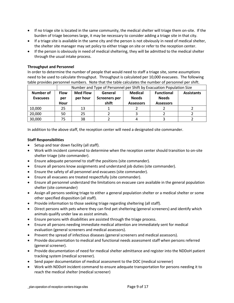 Plan Operation of Reception Centers - North Dakota, Page 9