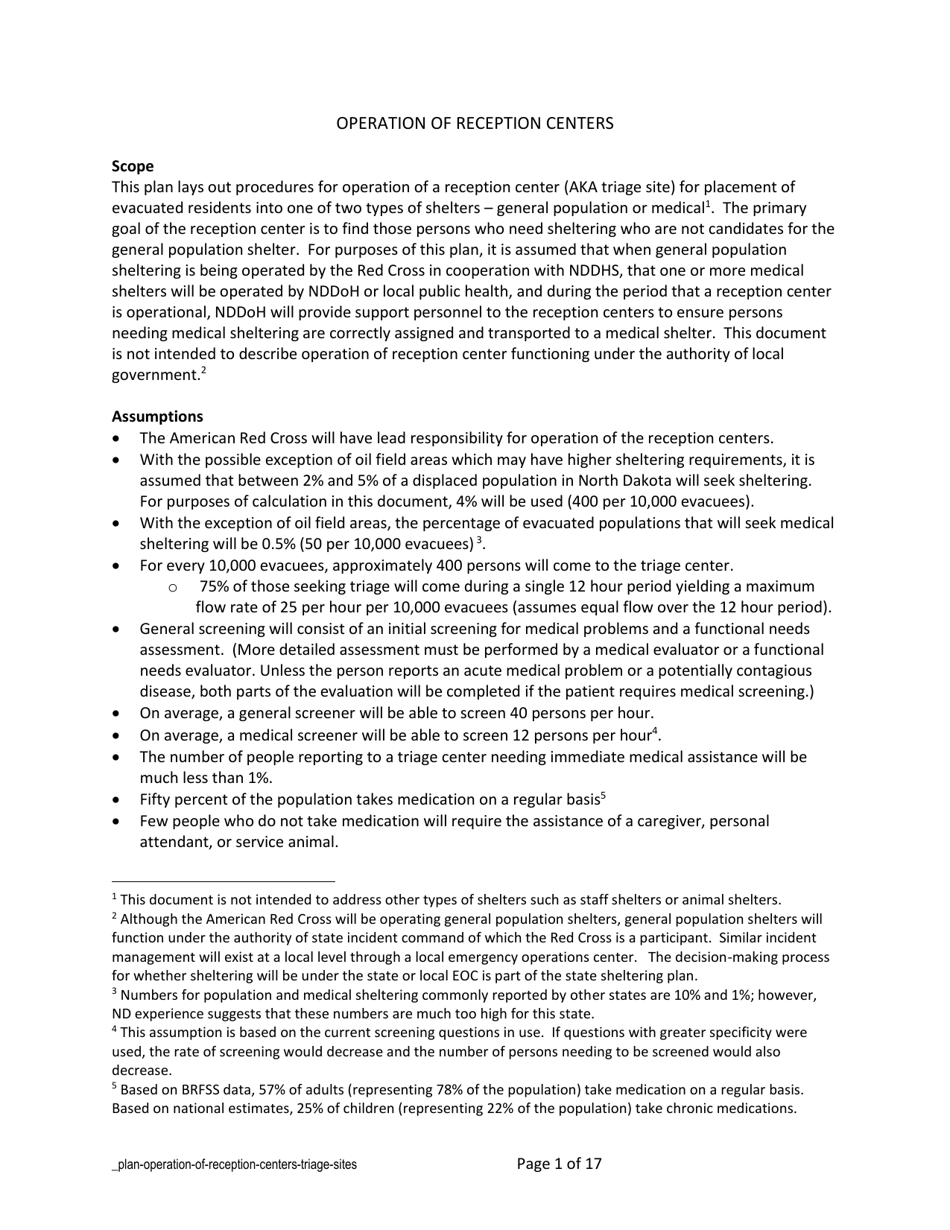 North Dakota Plan Operation of Reception Centers Fill Out, Sign