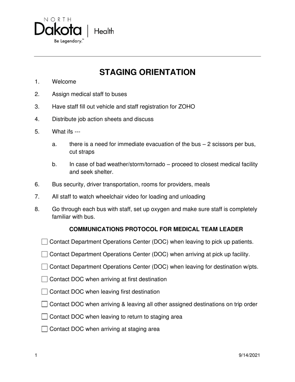 Staging Orientation for Staff - North Dakota, Page 1