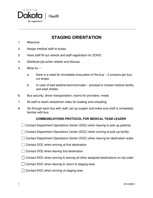 Staging Orientation for Staff - North Dakota