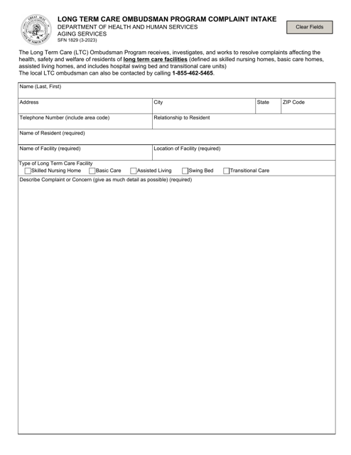 Form SFN1829 Long Term Care Ombudsman Program Complaint Intake - North Dakota
