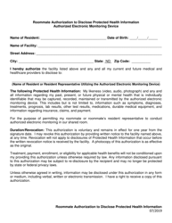 Roommate Authorization to Disclose Protected Health Information Authorized Electronic Monitoring Device - North Dakota