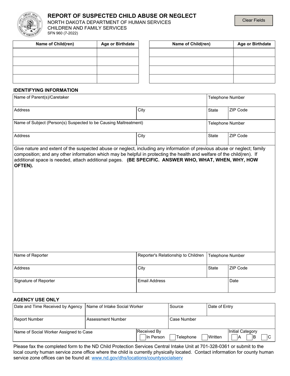 Form SFN960 - Fill Out, Sign Online and Download Fillable PDF, North ...