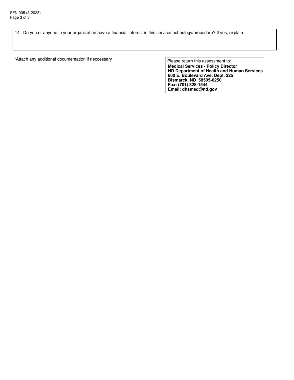 Form SFN905 North Dakota Medicaid Service / Technology / Procedure Assessment Documentation - North Dakota, Page 3