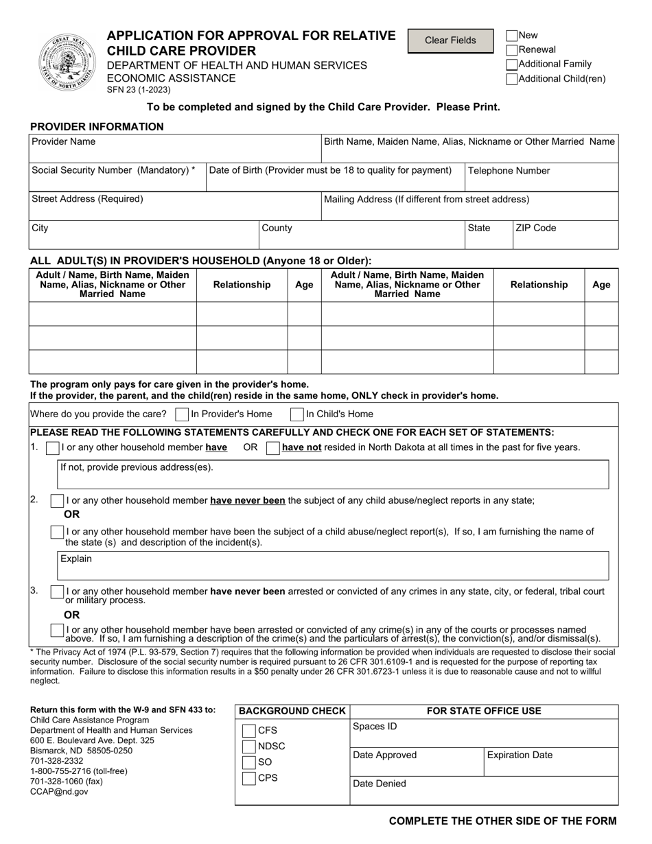 Form SFN23 - Fill Out, Sign Online and Download Fillable PDF, North ...