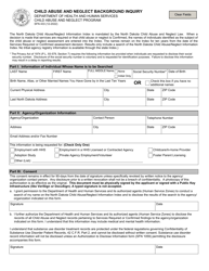 Document preview: Form SFN433 Child Abuse and Neglect Background Inquiry - North Dakota