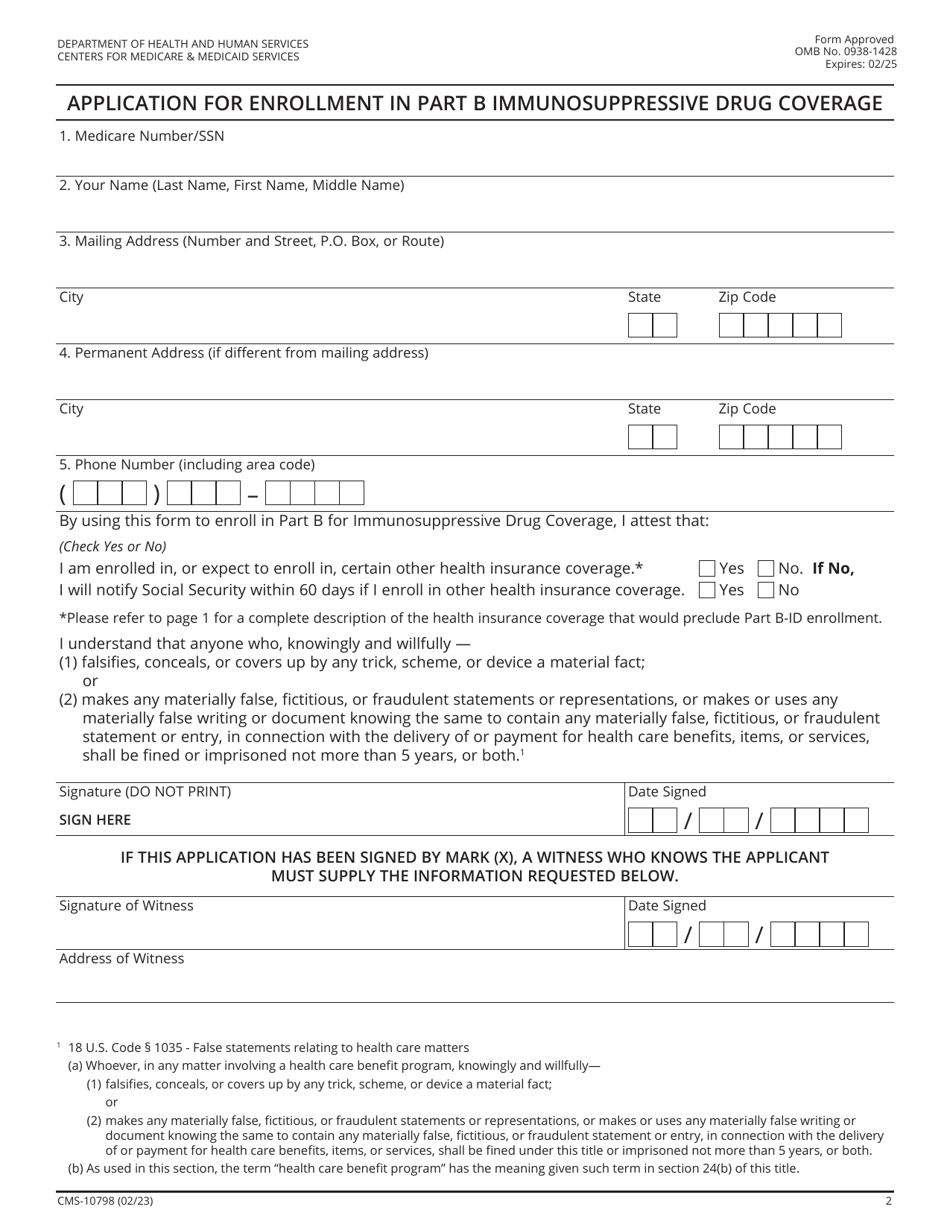 Form CMS-10798 Download Fillable PDF Or Fill Online Application For ...