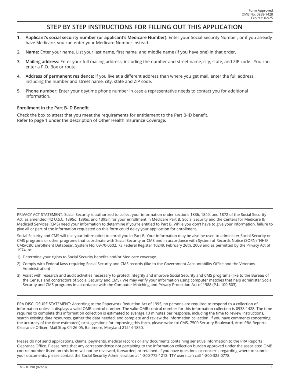 Form CMS-10798 Application for Enrollment in Part B Immunosuppressive Drug Coverage, Page 3