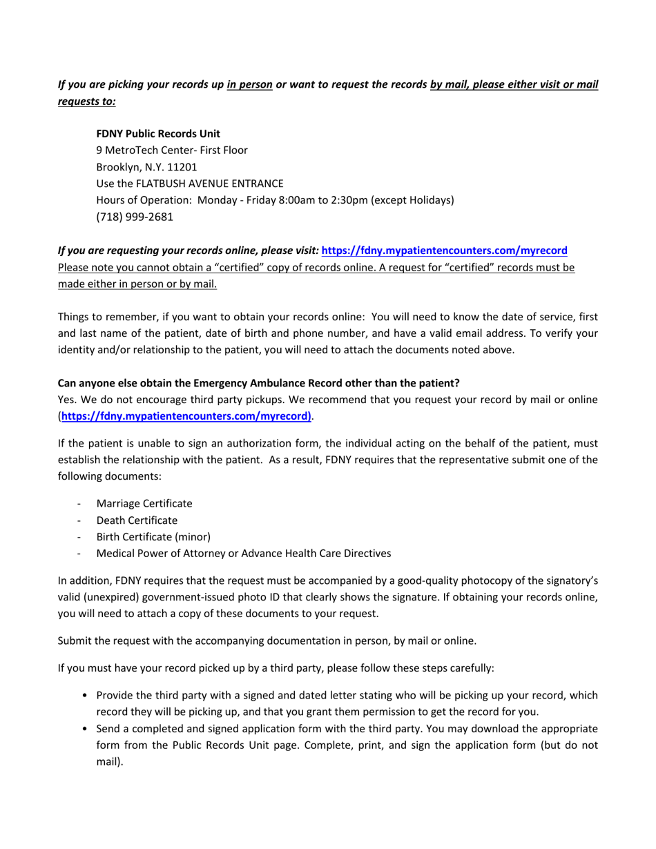 Pre-hospital Care Report (Pcr) Request Form - New York City, Page 2