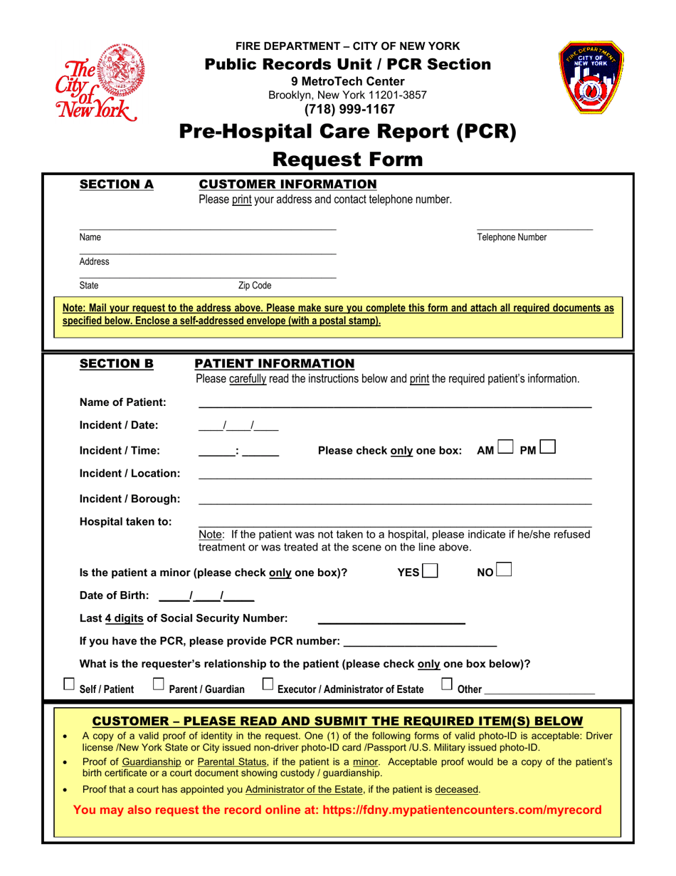 Pre-hospital Care Report (Pcr) Request Form - New York City, Page 4