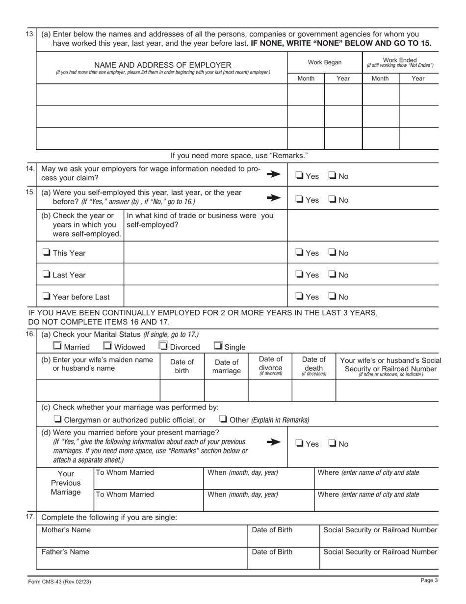 Form CMS-43 - Fill Out, Sign Online and Download Fillable PDF ...