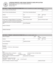 Form SFN548 Lifespan Respite Care Grant Respite Care Application - North Dakota