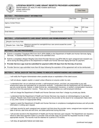 Document preview: Form SFN559 Lifespan Respite Care Grant Respite Provider Agreement - North Dakota