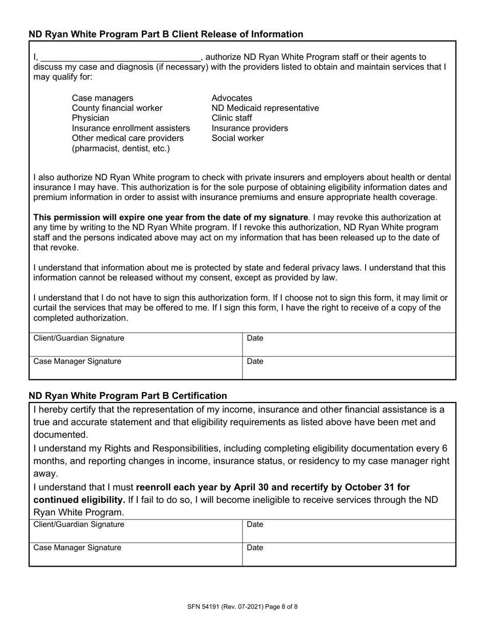 Form SFN54191 Nd Ryan White Part B Program Enrollment Application - North Dakota, Page 8