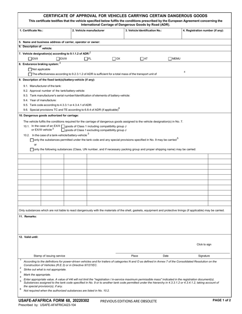 USAFE-AFAFRICA Form 68  Printable Pdf